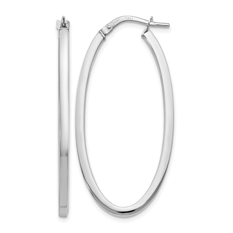 10k White Gold Oval Hoop Earrings, Lightweight Polished Italian Style for Women