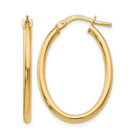 10k Yellow Gold Oval Hoop Earrings, Italian Made Polished Hinged Hoops for Women