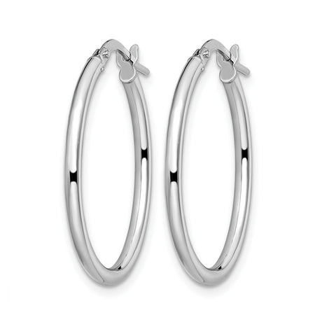 10k White Gold Oval Hoop Earrings, Polished Finish, Hinged Clasp, Lightweight Minimalist Design