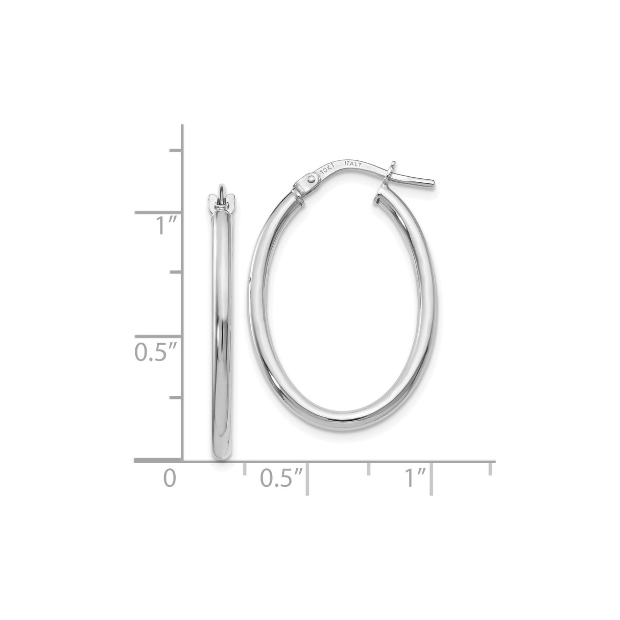 10k White Gold Oval Hoop Earrings, Polished Finish, Hinged Clasp, Lightweight Minimalist Design
