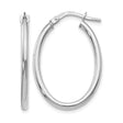 10k White Gold Oval Hoop Earrings, Polished Finish, Hinged Clasp, Lightweight Minimalist Design