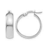 10k White Gold Hoop Earrings, Classic Polished Lightweight Hinged Design for Women