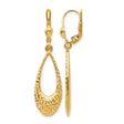 10k Yellow Gold Dangle Earrings, Elongated Teardrop with Diamond Cut Textured Design, Leverback Style