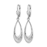 10k White Gold Dangle Earrings with Teardrop Design and Diamond-Cut Texture Leverbacks