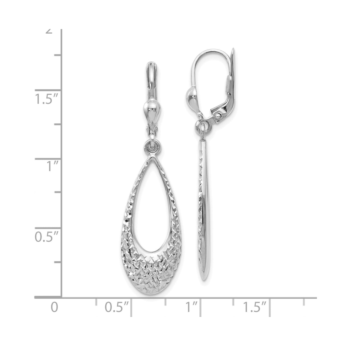 10k White Gold Dangle Earrings with Teardrop Design and Diamond-Cut Texture Leverbacks