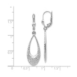 10k White Gold Dangle Earrings with Teardrop Design and Diamond-Cut Texture Leverbacks