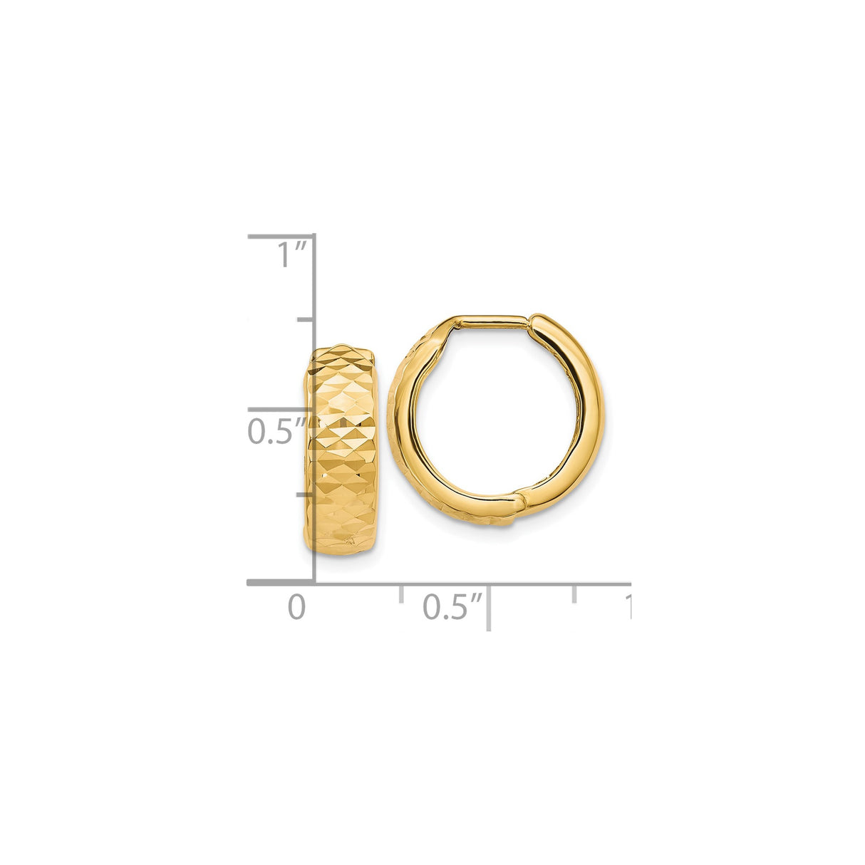 10k Yellow Gold Hoop Earrings with Diamond Cut Textured Finish, Lightweight Hinged Style