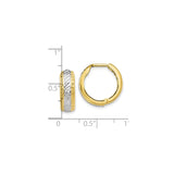 10k Yellow Gold Hoop Earrings, Diamond-Cut Textured Two-Tone Rhodium Design for Women