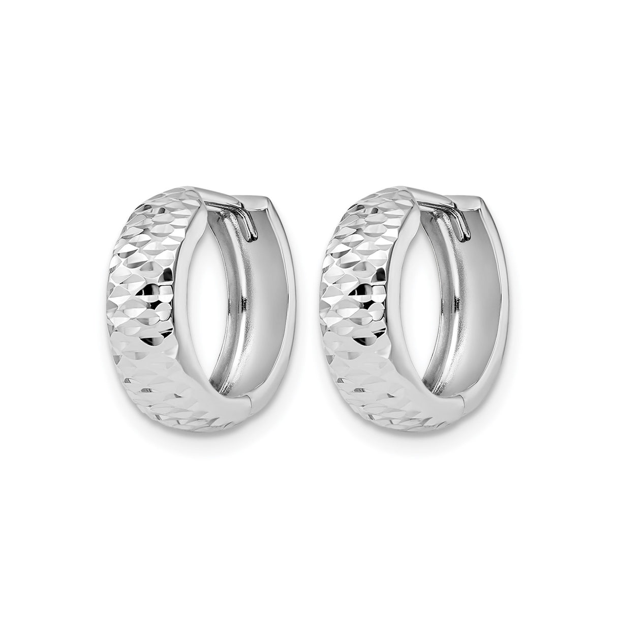 10k White Gold Hoop Earrings, Diamond Cut Small Hoops, Textured High Polish Finish