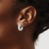 10k White Gold Hoop Earrings, Diamond Cut Small Hoops, Textured High Polish Finish