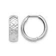 10k White Gold Hoop Earrings, Diamond Cut Small Hoops, Textured High Polish Finish