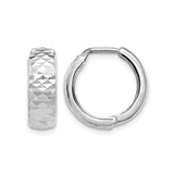 10k White Gold Hoop Earrings, Diamond Cut Small Hoops, Textured High Polish Finish