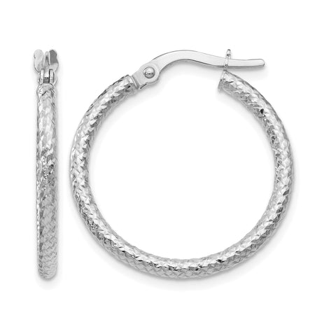 10k White Gold Hoop Earrings with Braided Design and Diamond Cut Texture