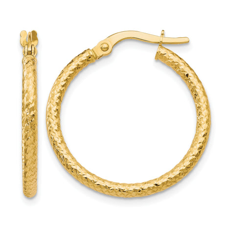 10k Yellow Gold Hoop Earrings with Diamond Cut Braided Design, Textured and Polished Finish