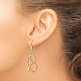 10k Yellow Gold Drop Earrings, Rhodium Accents, Infinity Twist Interwoven Loop Design