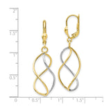 10k Yellow Gold Drop Earrings, Rhodium Accents, Infinity Twist Interwoven Loop Design