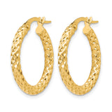 10k Yellow Gold Hoop Earrings, Textured Diamond Cut Finish, Classic Round Design for Women