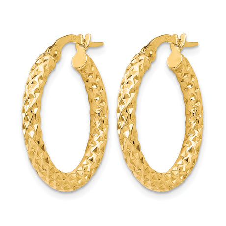 10k Yellow Gold Hoop Earrings, Textured Diamond Cut Finish, Classic Round Design for Women