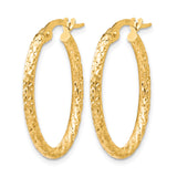 10k Yellow Gold Hoop Earrings, Textured Oval with Diamond Cut Design, Latch Back Closure
