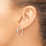 10k Yellow Gold Twisted Hoop Earrings, Rhodium Two-Tone Satin and Polished Finish, Lightweight Design