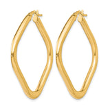 10k Yellow Gold Hoop Earrings, Twisted Square Design, Polished Finish, Modern Geometric Style