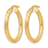 10k Yellow Gold Hoop Earrings, Textured Diamond Cut Polished Hinged Hoops for Women