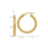 10k Yellow Gold Hoop Earrings, Textured Diamond Cut Polished Hinged Hoops for Women