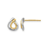 10k Yellow Gold Teardrop Knot Stud Earrings, Two-Tone Rhodium Plated, Modern Minimalist Style
