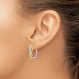 10k Two-Tone Gold Twisted Hoop Earrings, Interwoven Yellow and White Gold Hoops for Women