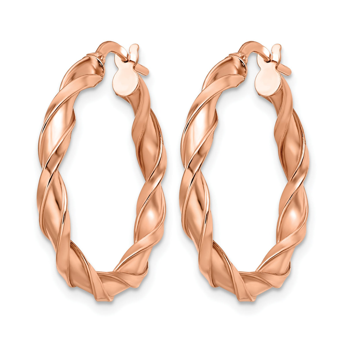 10k Rose Gold Twisted Hoop Earrings with Braided Texture and Polished Finish for Women