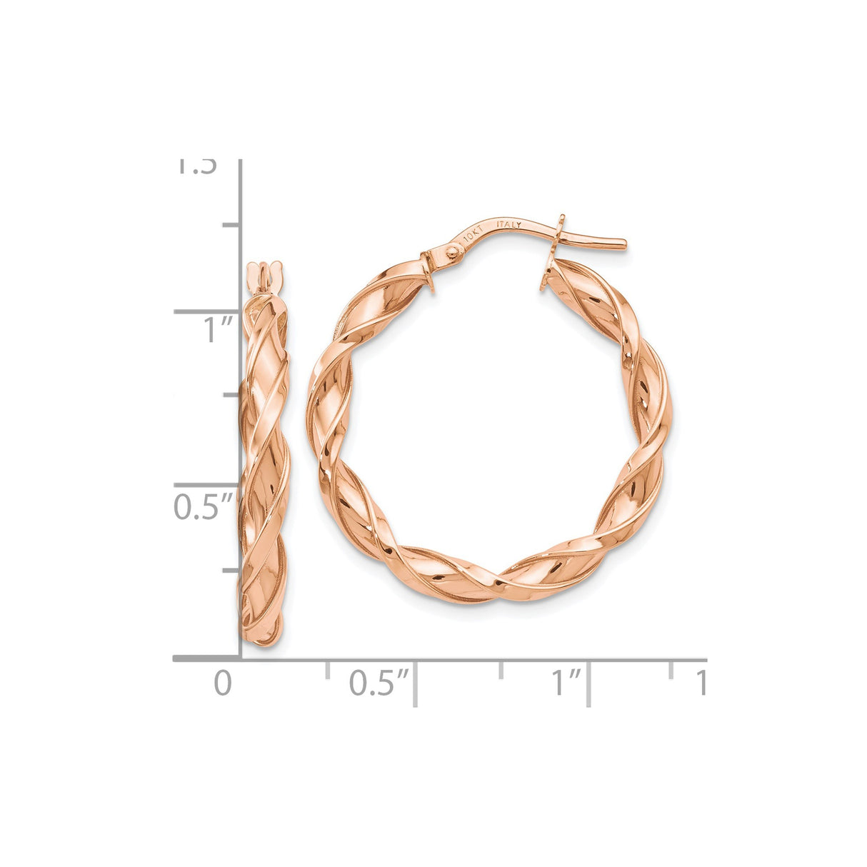 10k Rose Gold Twisted Hoop Earrings with Braided Texture and Polished Finish for Women