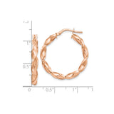 10k Rose Gold Twisted Hoop Earrings with Braided Texture and Polished Finish for Women