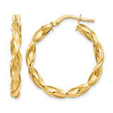 10k Yellow Gold Hoop Earrings, Twisted Rope Design, Handcrafted in Italy for Women
