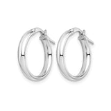 10k White Gold Hoop Earrings, Classic Polished Round Design with Hinged Clasp, Italian Made