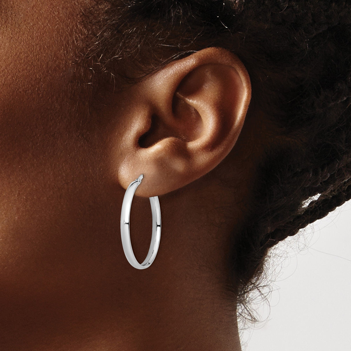 10k White Gold Hoop Earrings, Classic Italian Made Round Hoops with Hinged Closure