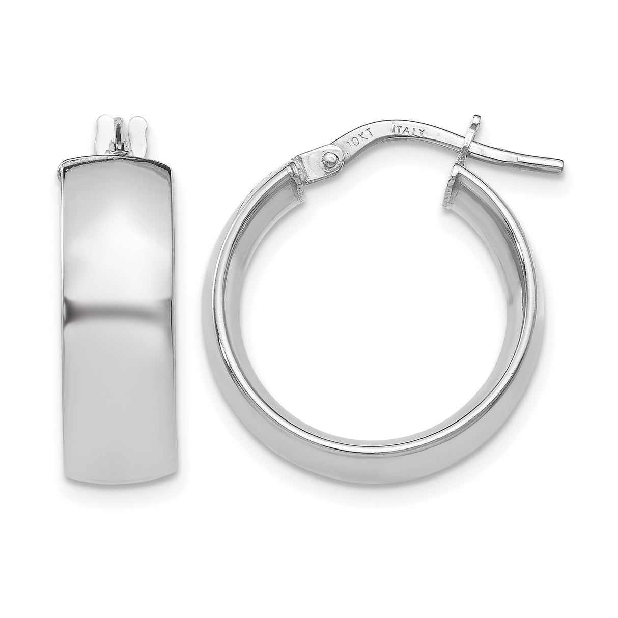 10k White Gold Hoop Earrings, Italian Made Minimalist Round Hoops with Polished Finish
