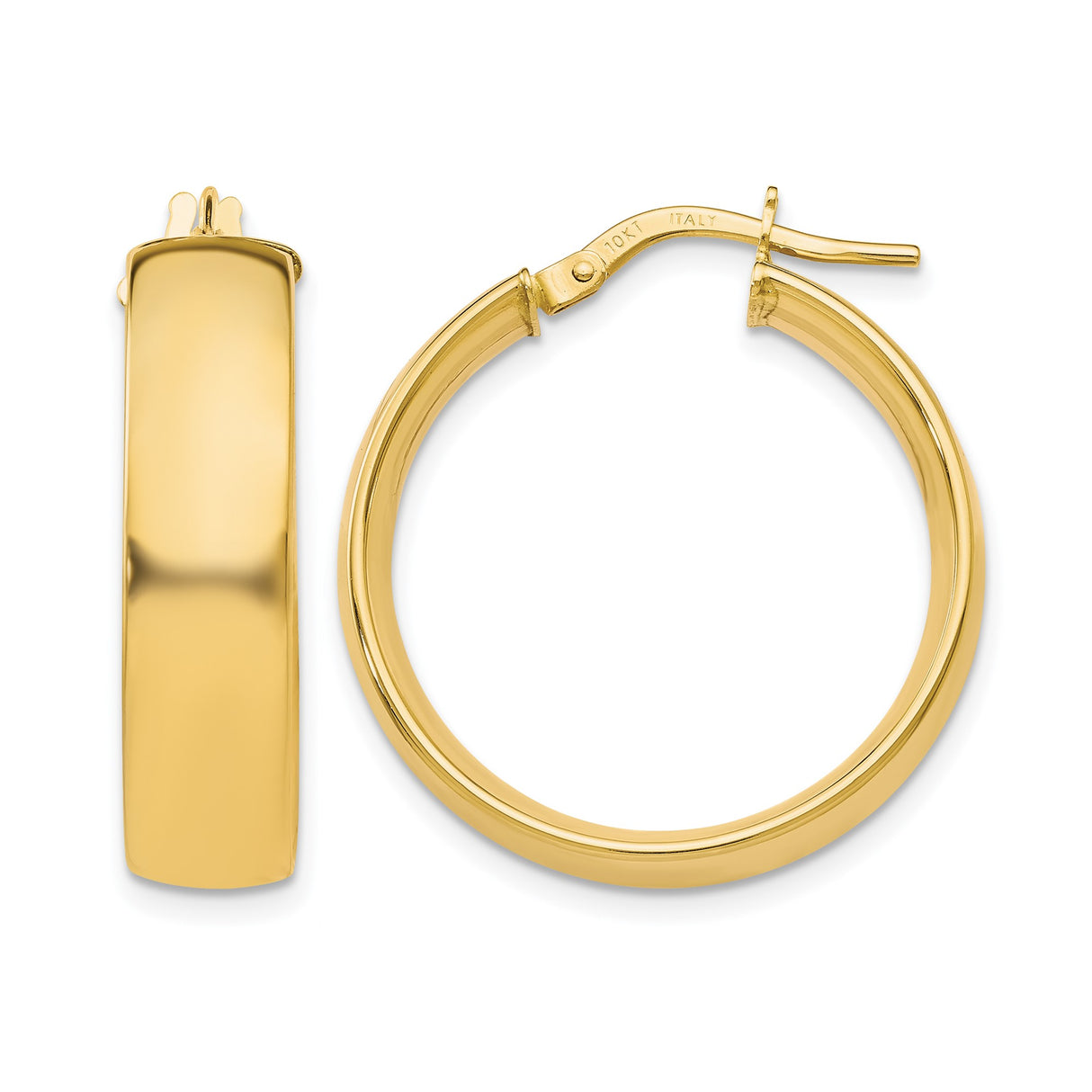10k Yellow Gold Hoop Earrings, Medium Size with High Polish Finish, Lightweight Italian Style