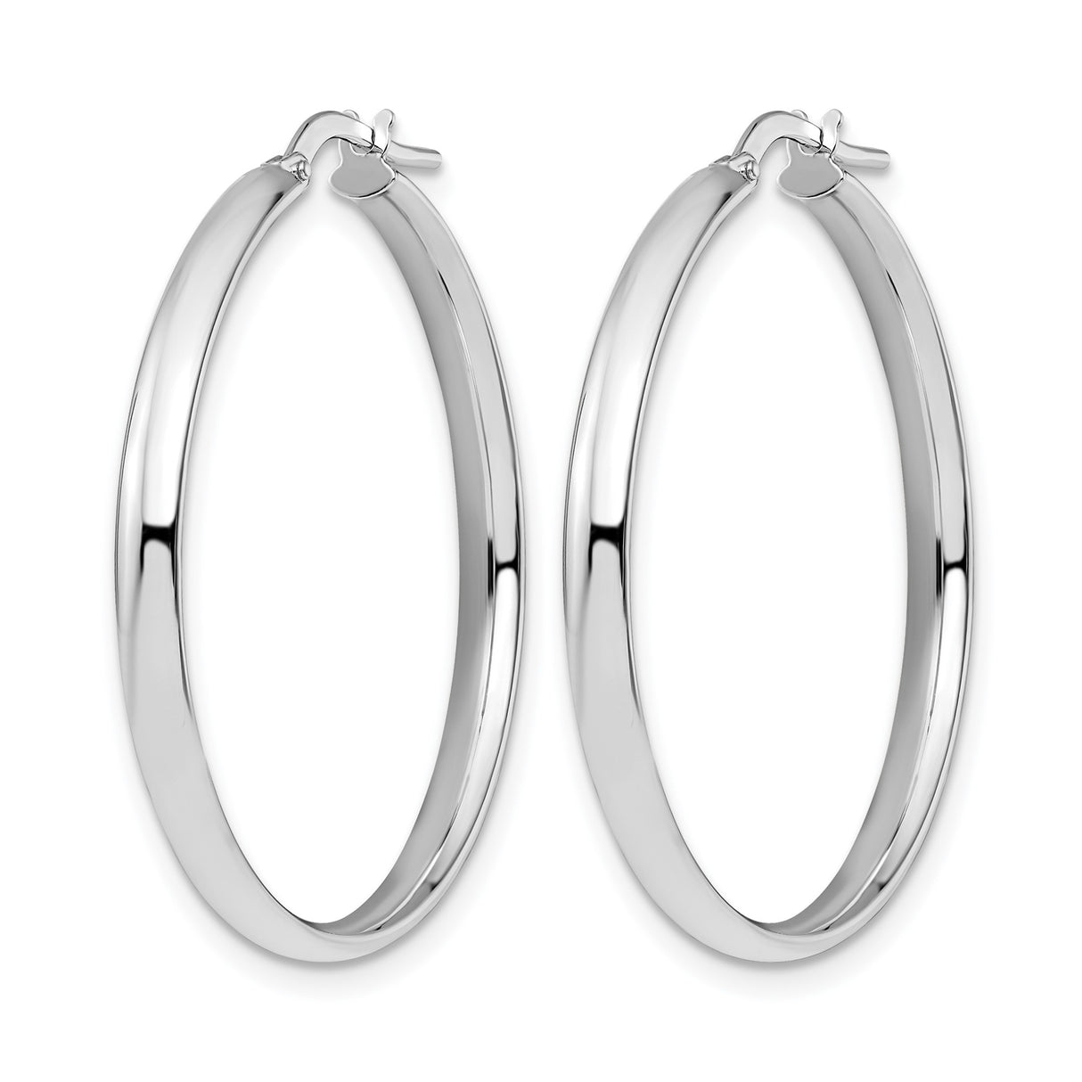 10k White Gold Hoop Earrings, Lightweight Round Design with High Polish Finish for Women