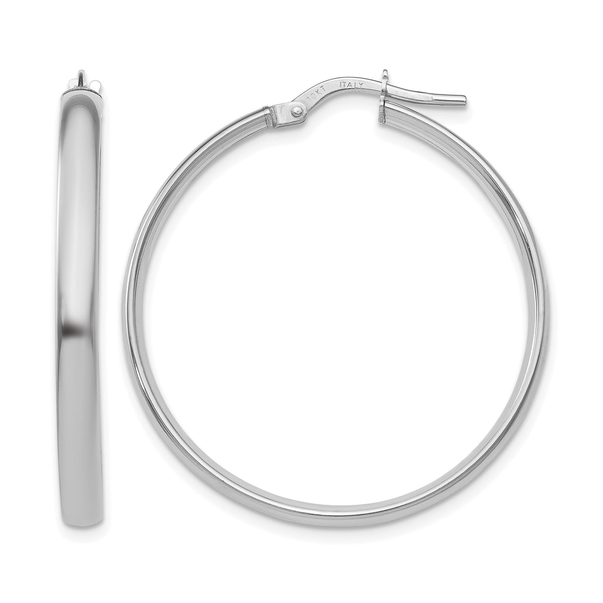 10k White Gold Hoop Earrings, Lightweight Round Design with High Polish Finish for Women