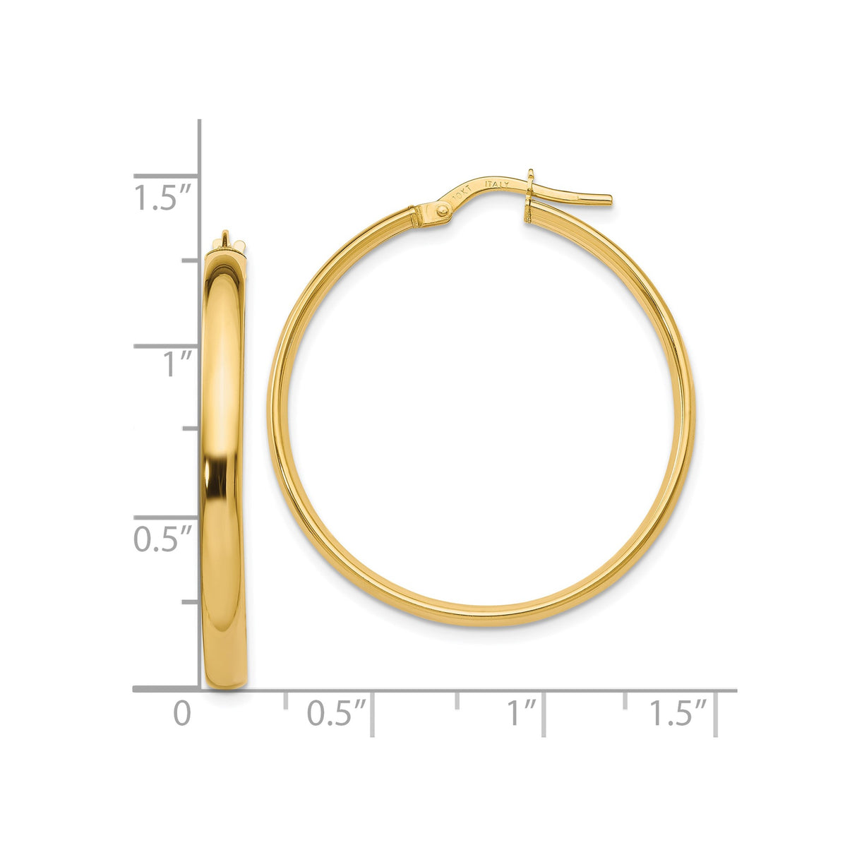 10k Yellow Gold Hoop Earrings, Italian Made Round Design with Polished Finish, Lightweight Jewelry