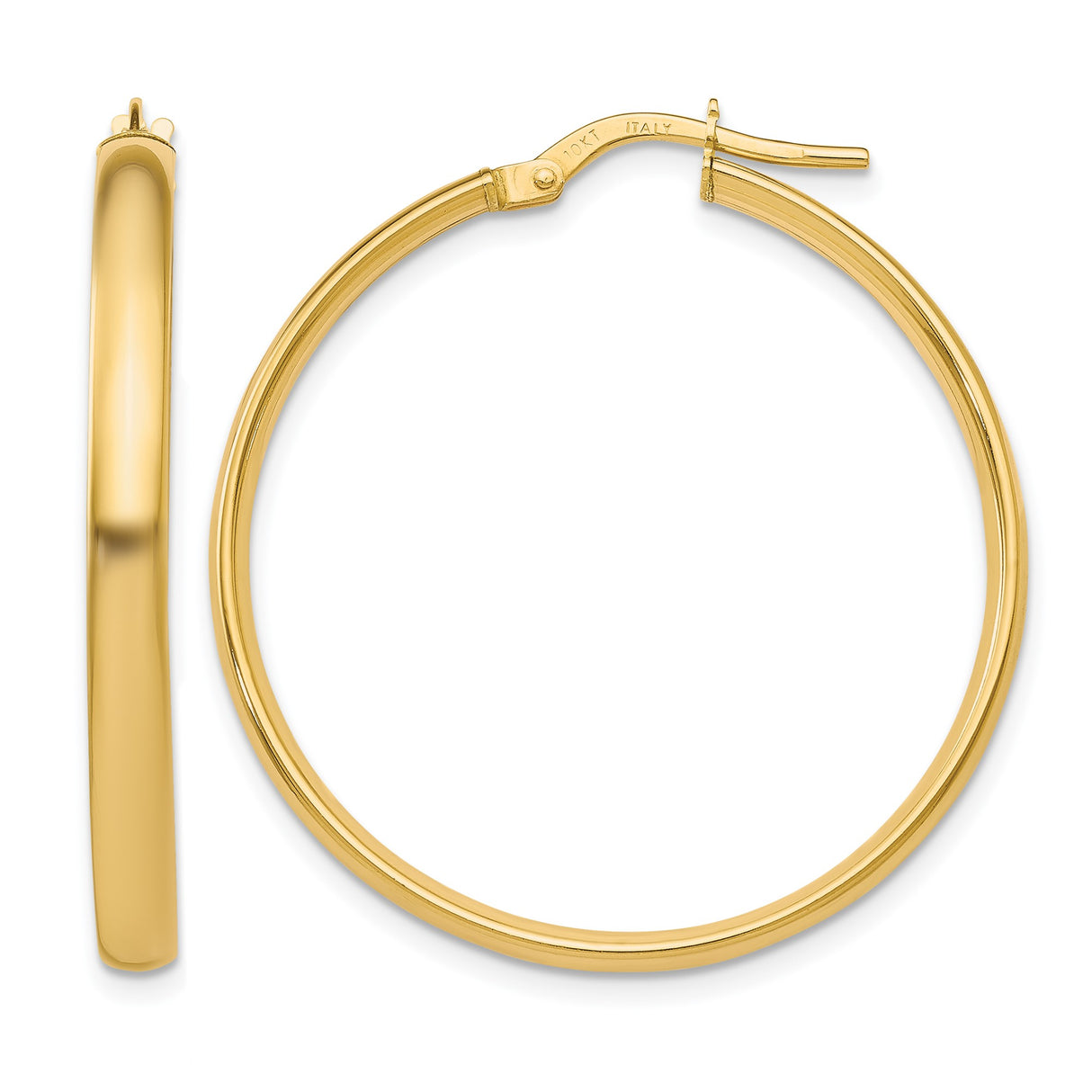 10k Yellow Gold Hoop Earrings, Italian Made Round Design with Polished Finish, Lightweight Jewelry