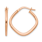 10k Rose Gold Twisted Square Hoop Earrings, Minimalist Modern Design for Women