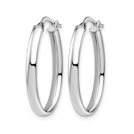 10k White Gold Hoop Earrings, Classic Round High Polish Design, Medium Sleek Style for Women