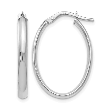 10k White Gold Hoop Earrings, Classic Round High Polish Design, Medium Sleek Style for Women