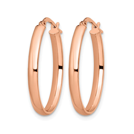 10k Rose Gold Oval Hoop Earrings with Polished Finish, Lightweight Italian Made Hoops