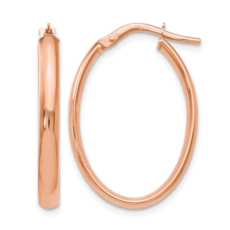 10k Rose Gold Oval Hoop Earrings with Polished Finish, Lightweight Italian Made Hoops
