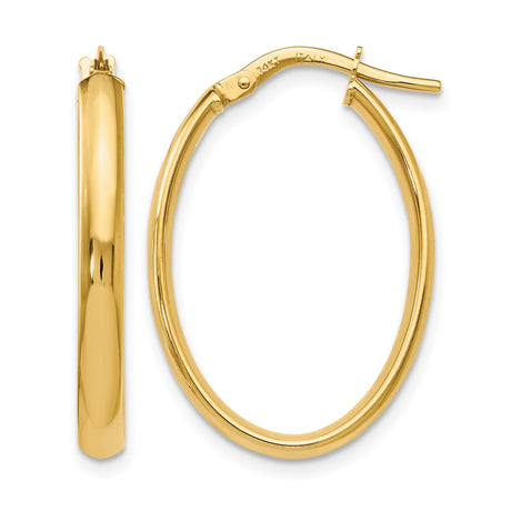 10k Yellow Gold Oval Hoop Earrings, Polished Finish, Lightweight Italian Style for Women