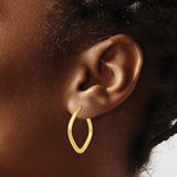 10k Yellow Gold Hoop Earrings, Italian Twisted Square Design, Polished Lightweight Style for Women