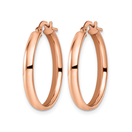 10k Rose Gold Hoop Earrings, Lightweight Round Polished Finish, Hinged Closure, Minimalist Style