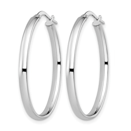 10k White Gold Oval Hoop Earrings, High Polish Minimalist Design for Women